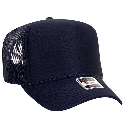 Otto Cap 5 Panel High Crown Mesh Back Trucker Hat - Navy