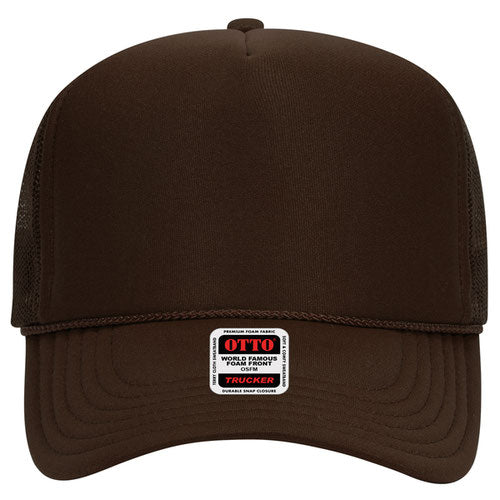 Otto Cap 5 Panel High Crown Mesh Back Trucker Hat - Brown