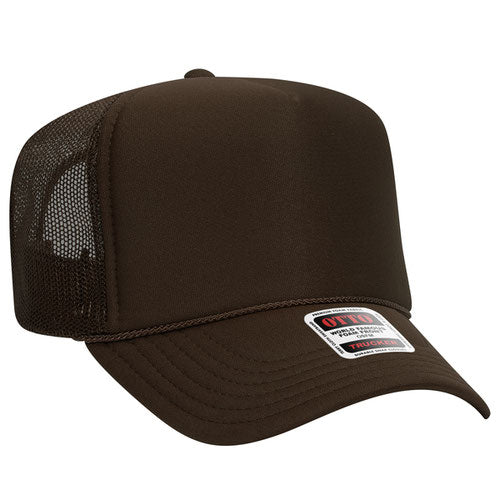 Otto Cap 5 Panel High Crown Mesh Back Trucker Hat - Brown