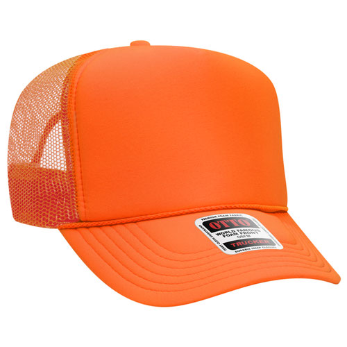 Otto Cap 5 Panel High Crown Mesh Back Trucker Hat - Neon Orange
