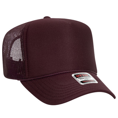 Otto Cap 5 Panel High Crown Mesh Back Trucker Hat - Maroon