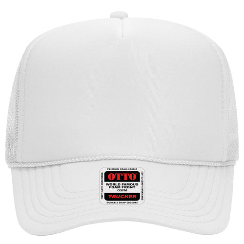 Otto Cap 5 Panel High Crown Mesh Back Trucker Hat - White