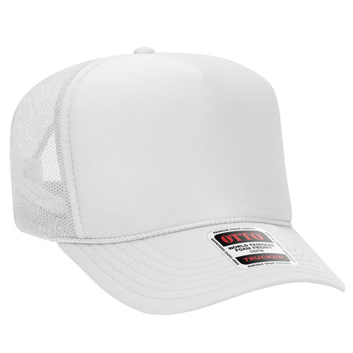Otto Cap 5 Panel High Crown Mesh Back Trucker Hat - White