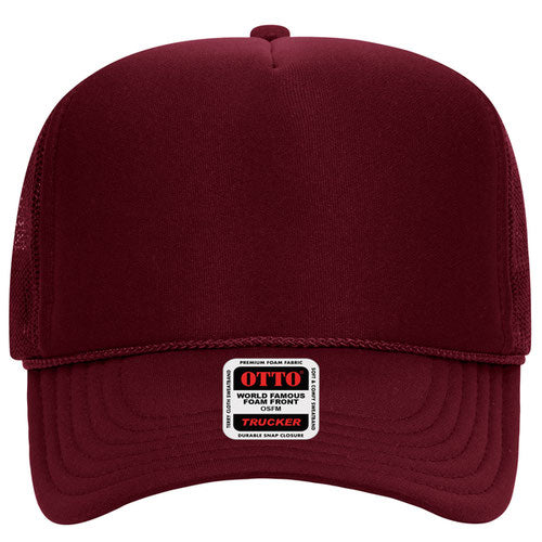Otto Cap 5 Panel High Crown Mesh Back Trucker Hat - Burgundy