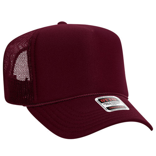 Otto Cap 5 Panel High Crown Mesh Back Trucker Hat - Burgundy