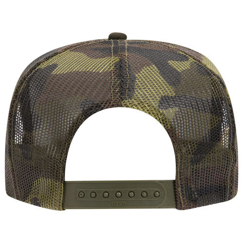 Otto Cap 5 Panel High Crown Mesh Back Trucker Hat - Olive & Camouflage