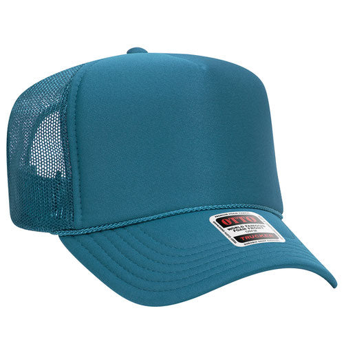 Otto Cap 5 Panel High Crown Mesh Back Trucker Hat - Turquoise