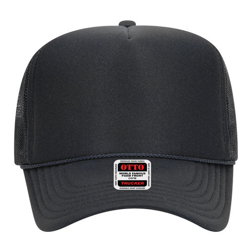 Otto Cap 5 Panel High Crown Mesh Back Trucker Hat - Charcoal Gray