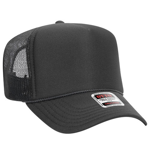 Otto Cap 5 Panel High Crown Mesh Back Trucker Hat - Charcoal Gray
