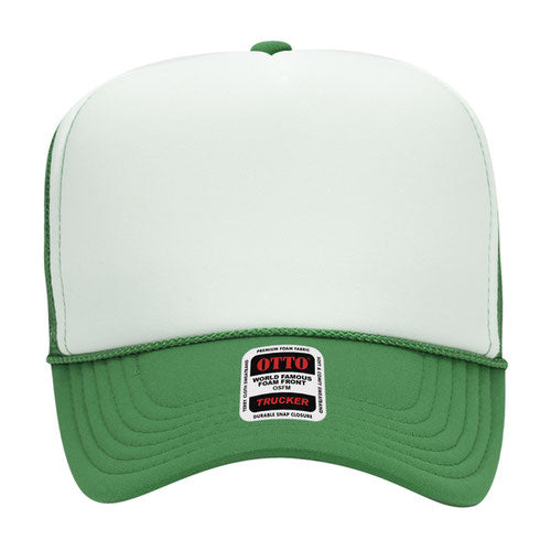 Otto Cap 5 Panel High Crown Mesh Back Trucker Hat - Kelly & White