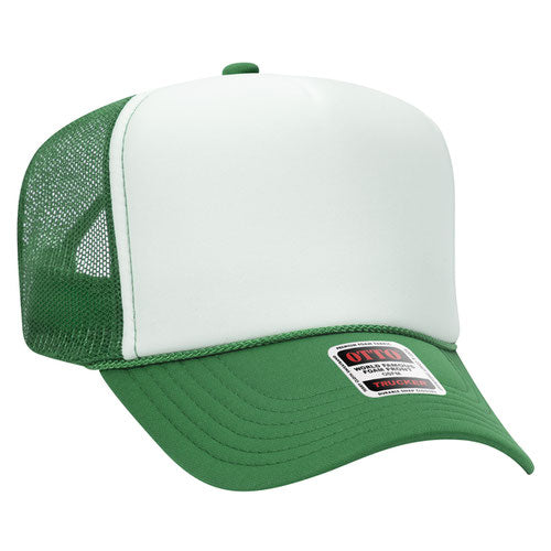 Otto Cap 5 Panel High Crown Mesh Back Trucker Hat - Kelly & White