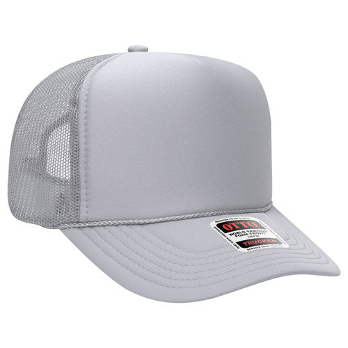 Otto Cap 5 Panel High Crown Mesh Back Trucker Hat - Silver Gray
