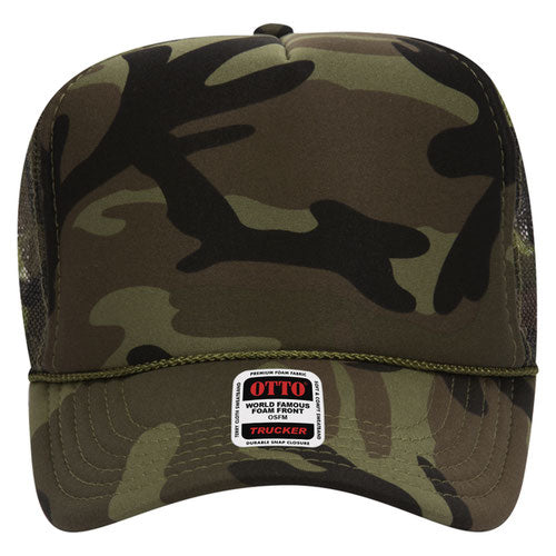 Otto Cap 5 Panel High Crown Mesh Back Trucker Hat - Camouflage