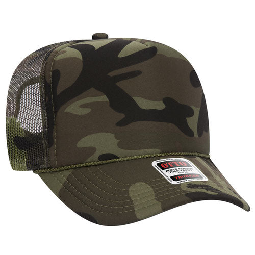 Otto Cap 5 Panel High Crown Mesh Back Trucker Hat - Camouflage