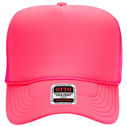 Otto Cap 5 Panel High Crown Mesh Back Trucker Hat - Neon Pink