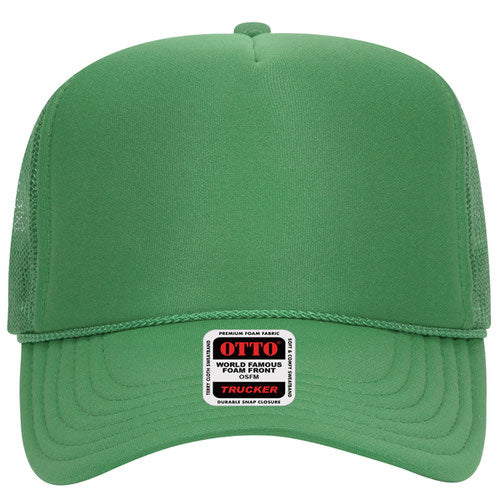 Otto Cap 5 Panel High Crown Mesh Back Trucker Hat - Cactus Green