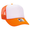 Otto Cap 5 Panel High Crown Mesh Back Trucker Hat - Neon Orange & White