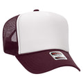 Otto Cap 5 Panel High Crown Mesh Back Trucker Hat - Maroon & White