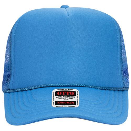 Otto Cap 5 Panel High Crown Mesh Back Trucker Hat - Neon Blue