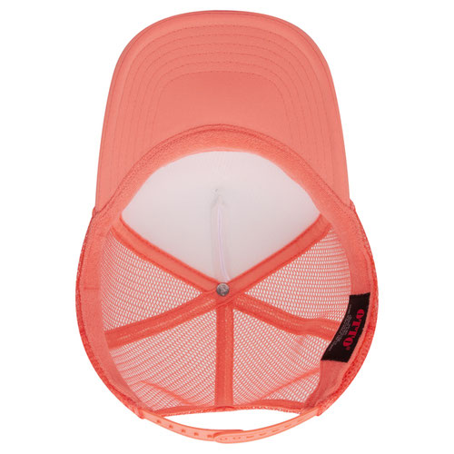 Otto Cap 5 Panel High Crown Mesh Back Trucker Hat - Coral & White