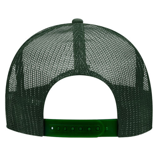 Otto Cap 5 Panel High Crown Mesh Back Trucker Hat - Dark Green & White