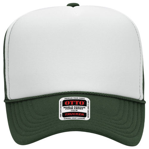 Otto Cap 5 Panel High Crown Mesh Back Trucker Hat - Dark Green & White