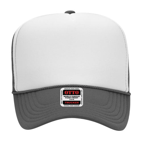 Otto Cap 5 Panel High Crown Mesh Back Trucker Hat - Charcoal Gray & White