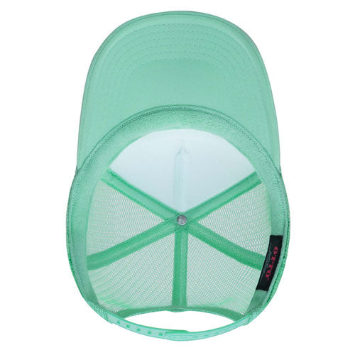 Otto Cap 5 Panel High Crown Mesh Back Trucker Hat - Seafoam Green & White