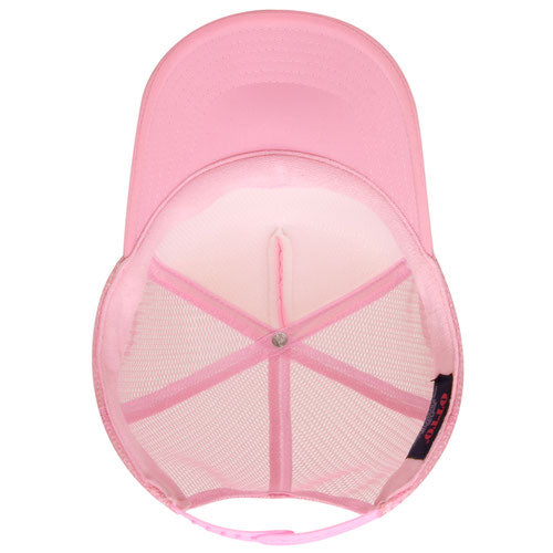 Otto Cap 5 Panel High Crown Mesh Back Trucker Hat - Pink & White