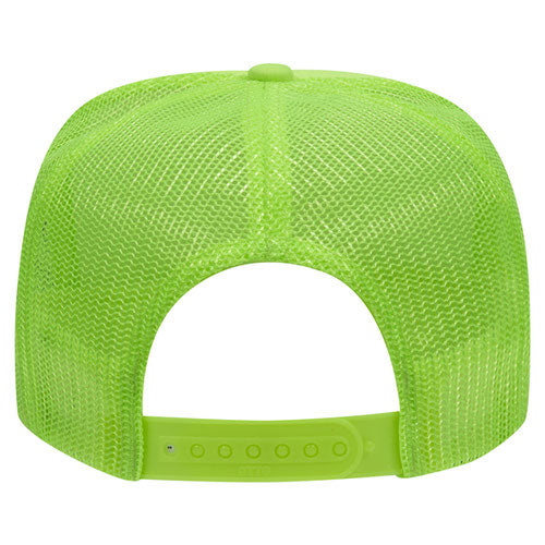 Otto Cap 5 Panel High Crown Mesh Back Trucker Hat - Neon Green & White