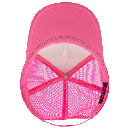Otto Cap 5 Panel High Crown Mesh Back Trucker Hat - Neon Pink & White