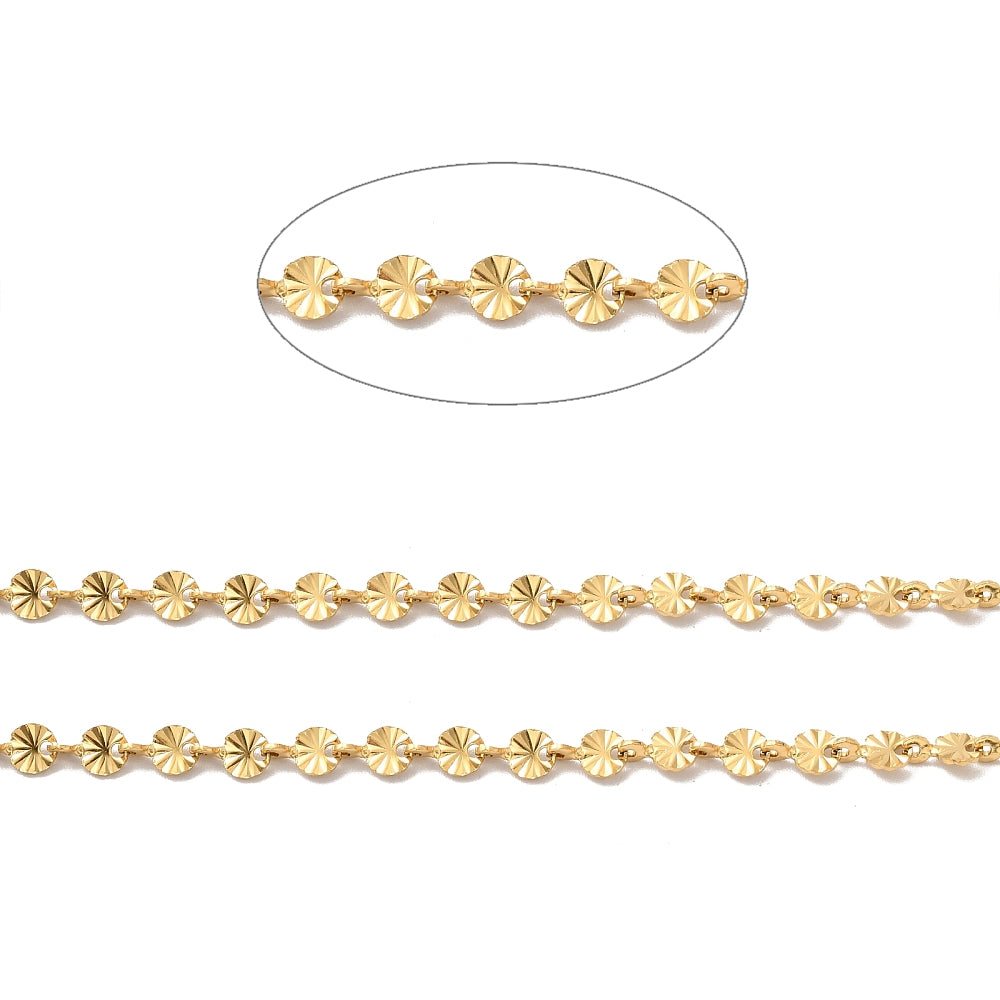 Gold Sunburst Link Chain By the Foot - Ion Plated Stainless Steel