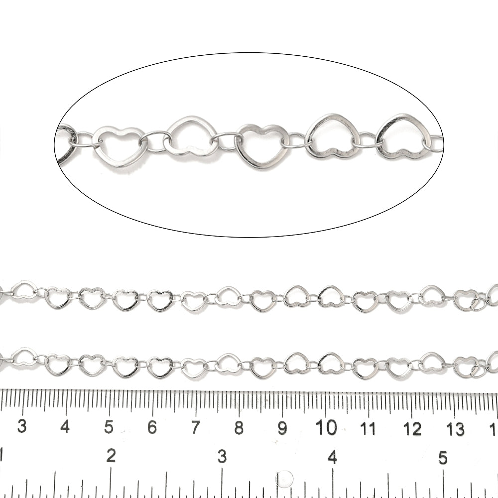 Silver Heart Link Chain By the Foot - Stainless Steel