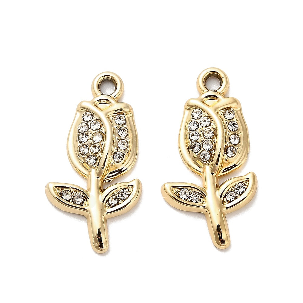 Alloy Rhinestone Rose Charm