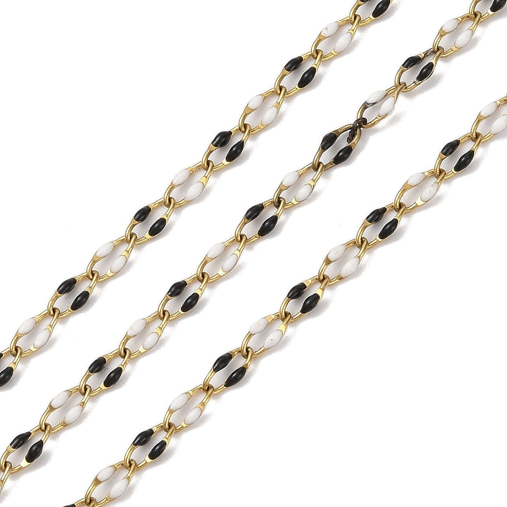 Ion Plated Stainless Steel Black and White Enamel Chain By the Foot