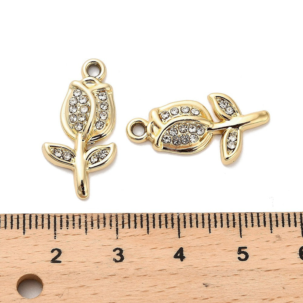 Alloy Rhinestone Rose Charm