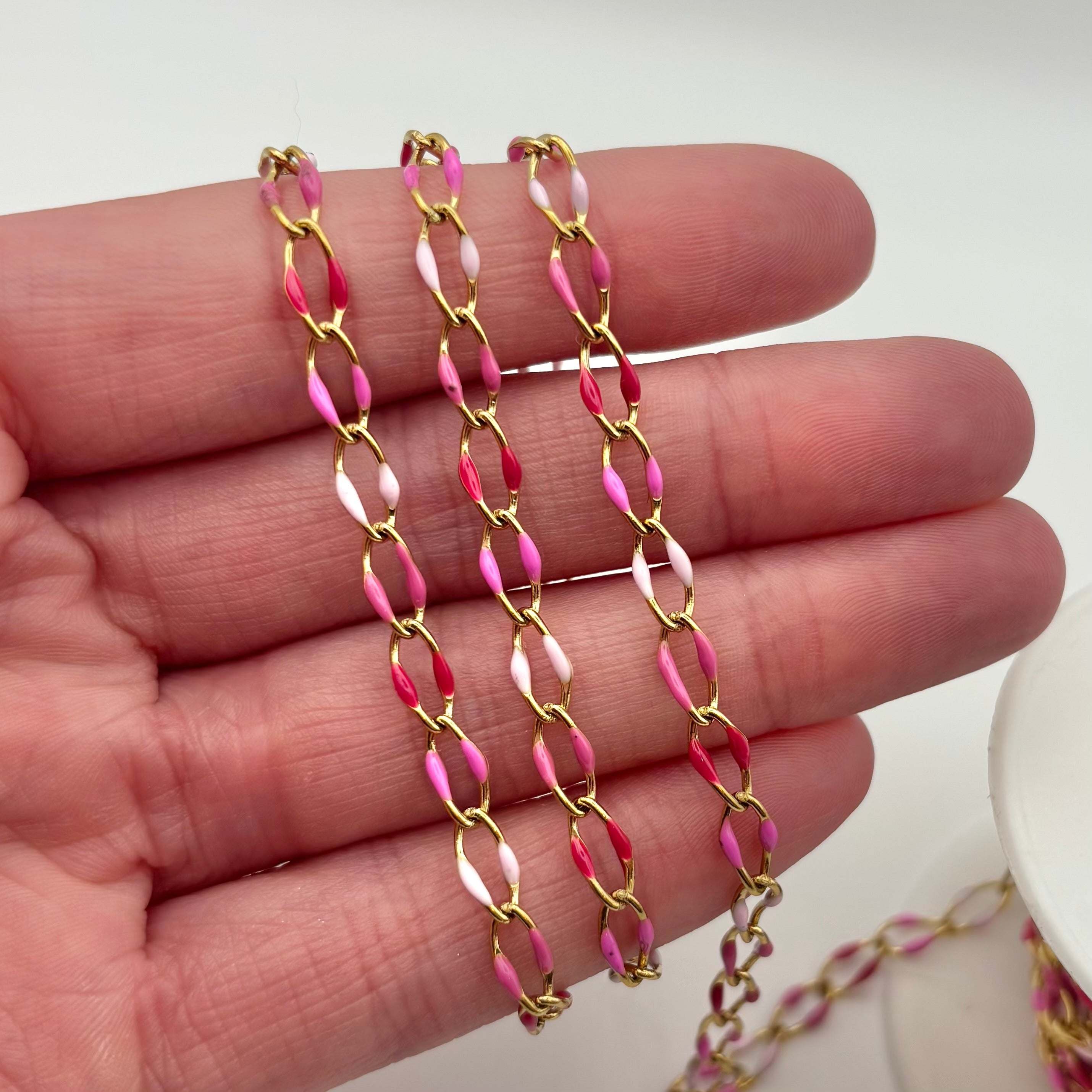 Ion Plated Stainless Steel Pink Perfection Enamel Chain By the Foot
