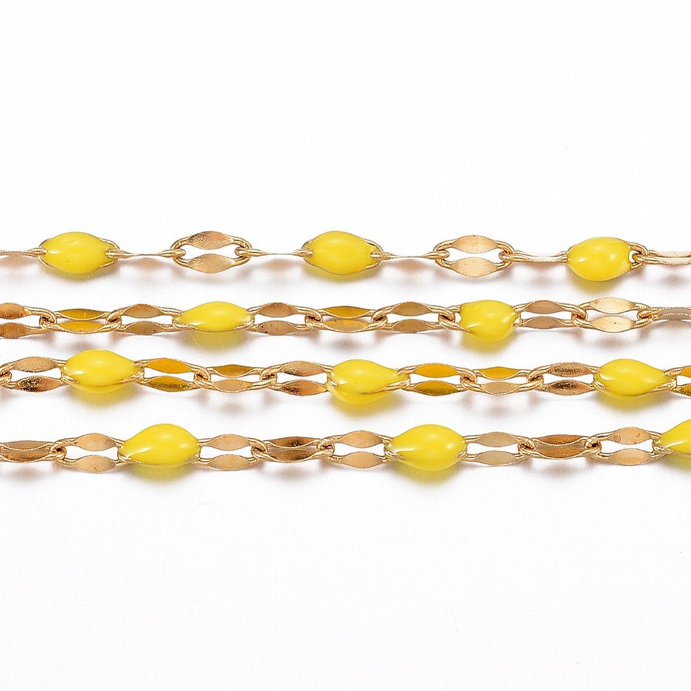 Ion Plated Stainless Steel Yellow Enamel Dapped Chain By the Foot