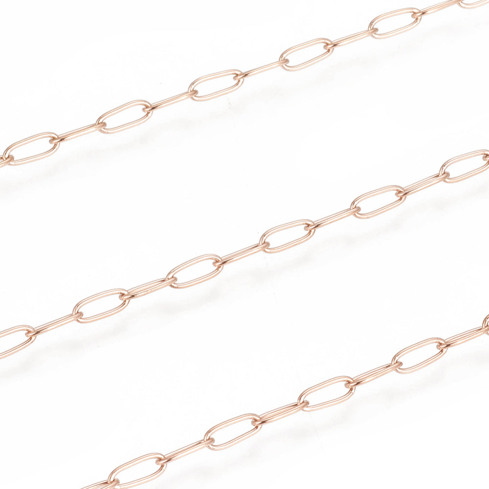 Rose Gold Paperclip Link Chain 4.8mm By the Foot - Ion Plated Stainless Steel
