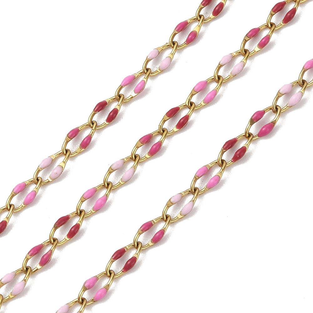 Ion Plated Stainless Steel Pink Perfection Enamel Chain By the Foot