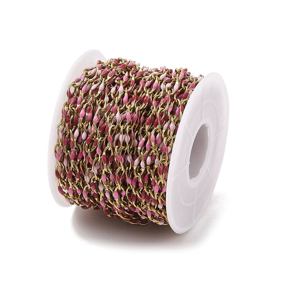 Ion Plated Stainless Steel Pink Perfection Enamel Chain By the Foot