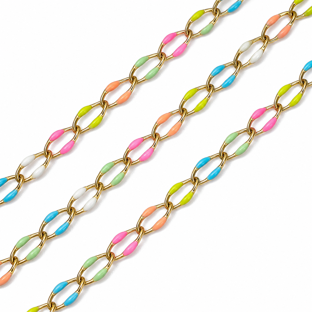 Ion Plated Stainless Steel Pastel Rainbow Enamel Chain By the Foot