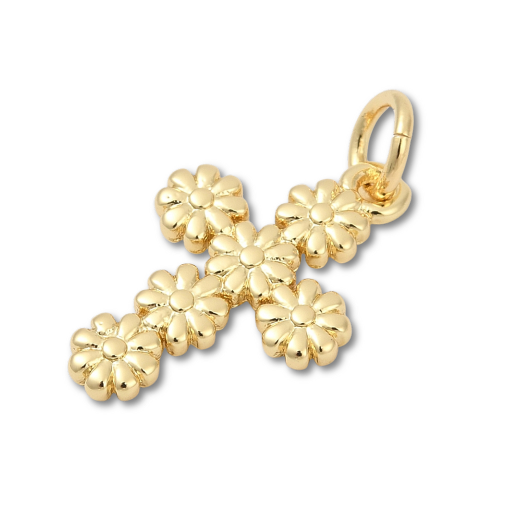 18k Gold Plated Brass Daisy Cross Charm
