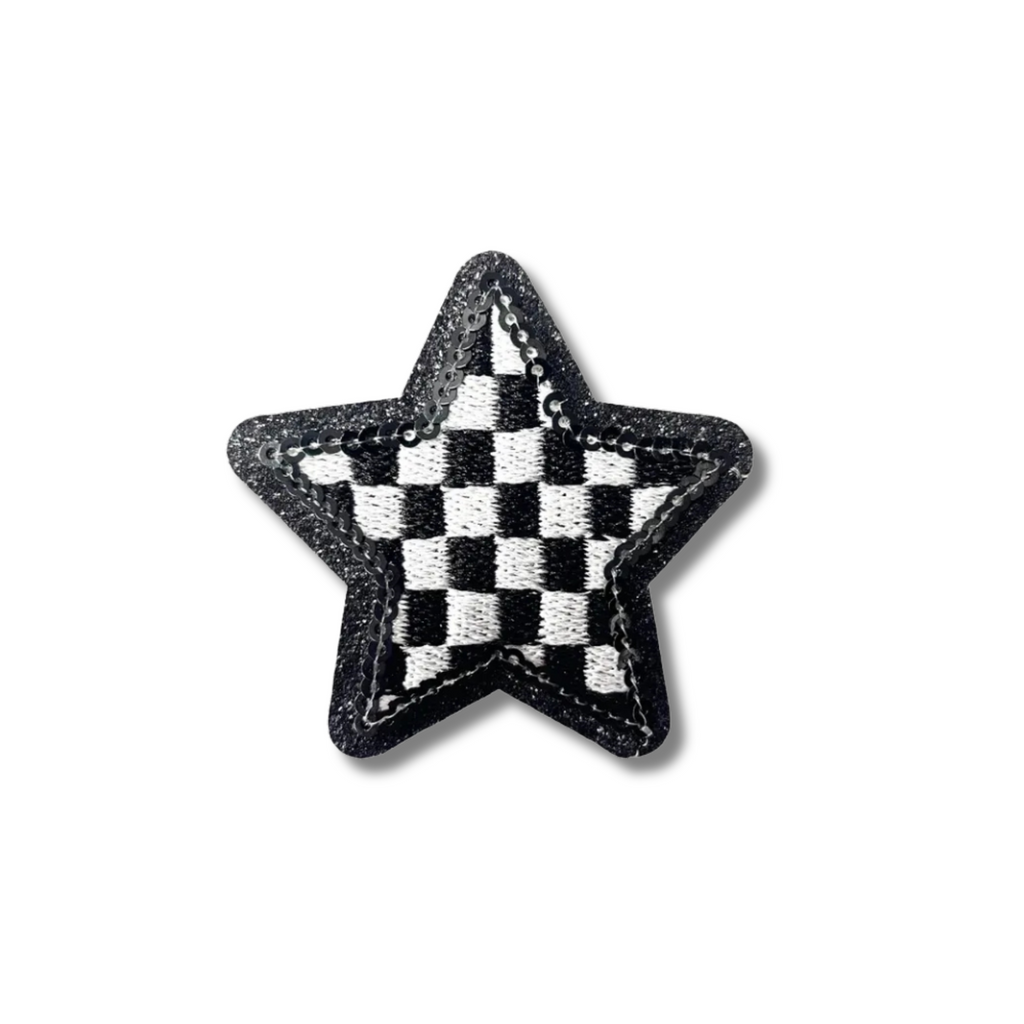 Checkered Star Embroidered Iron On Patch