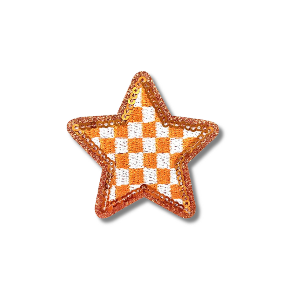 Checkered Star Embroidered Iron On Patch