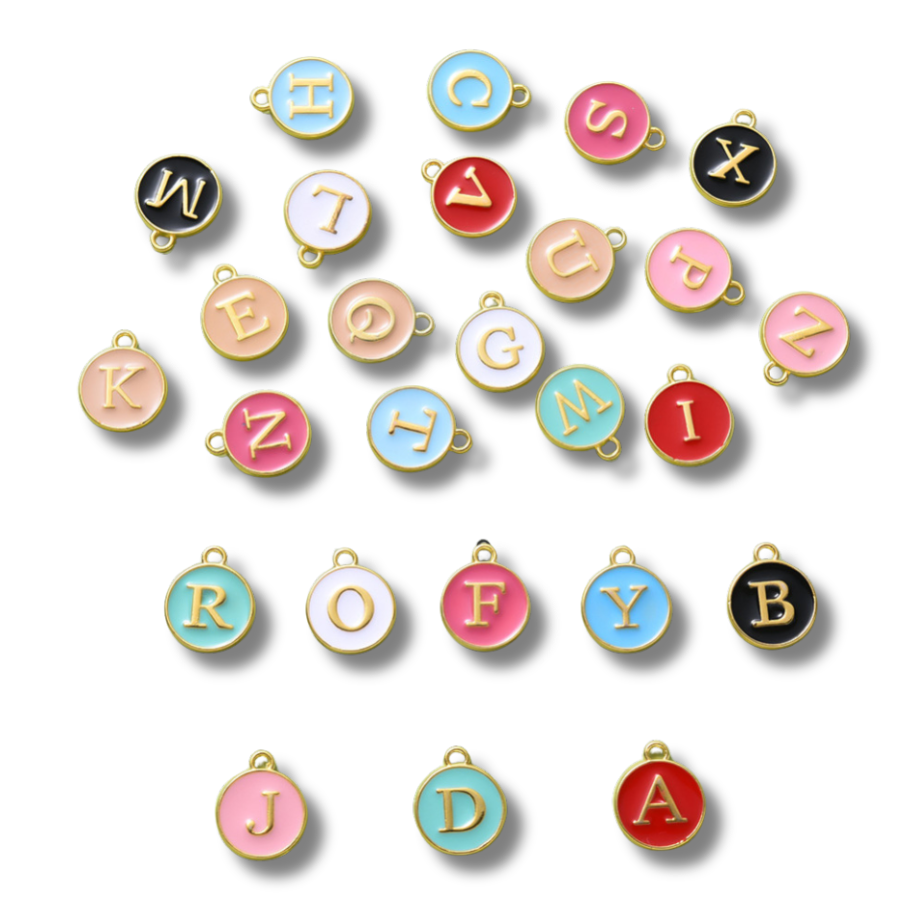 Gold Alloy Colorful Round Initial Letter Charm Full Set