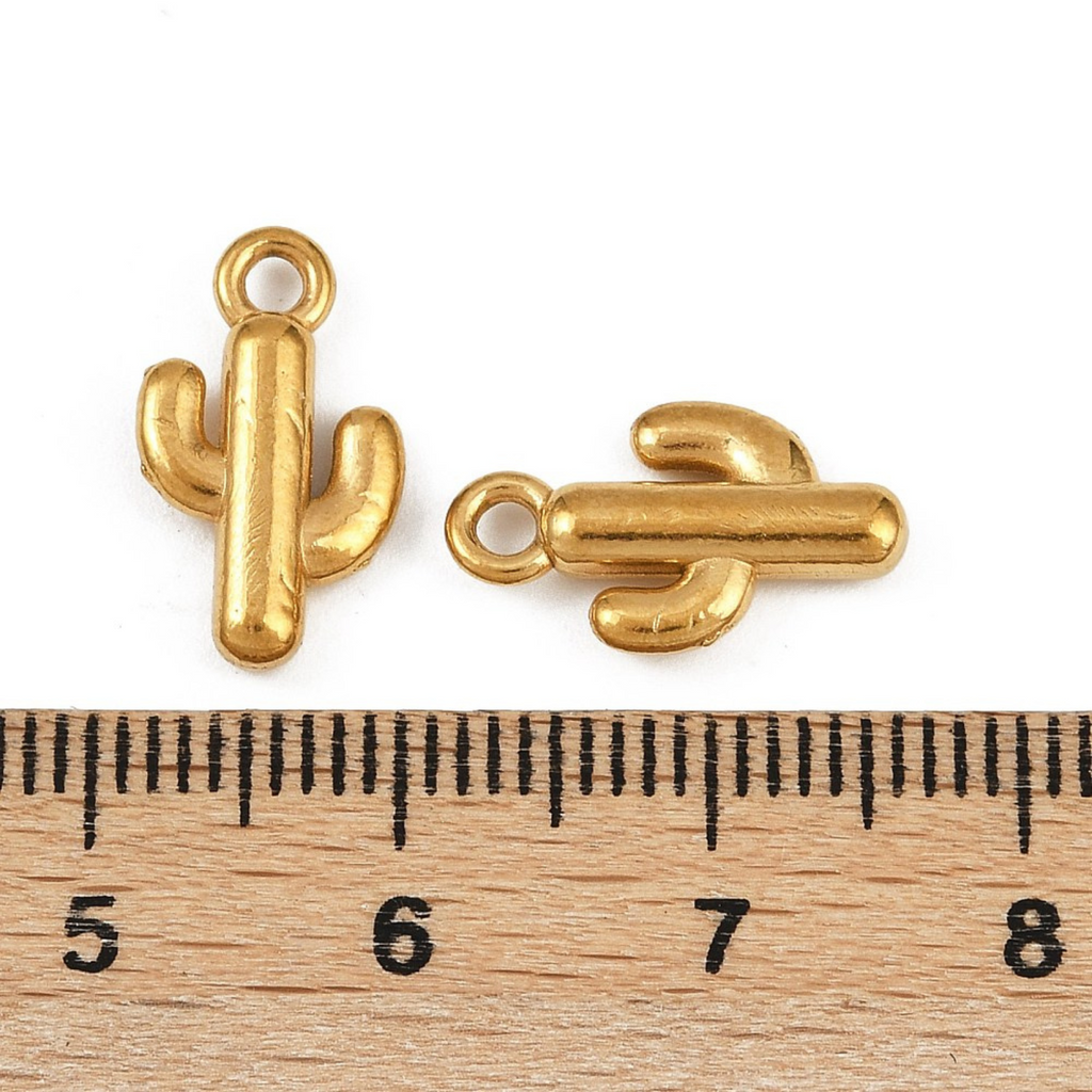 18k Gold Plated Stainless Steel Cactus Charm