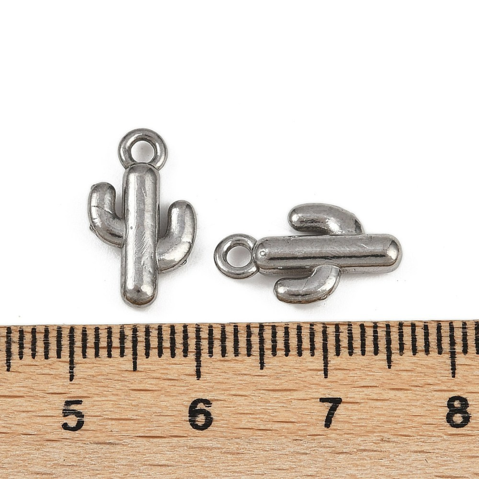 Silver Stainless Steel Cactus Charm