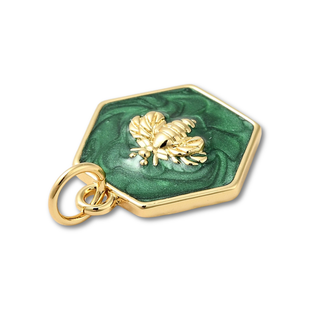 18k Gold Plated Brass Hexagon Bee Charm