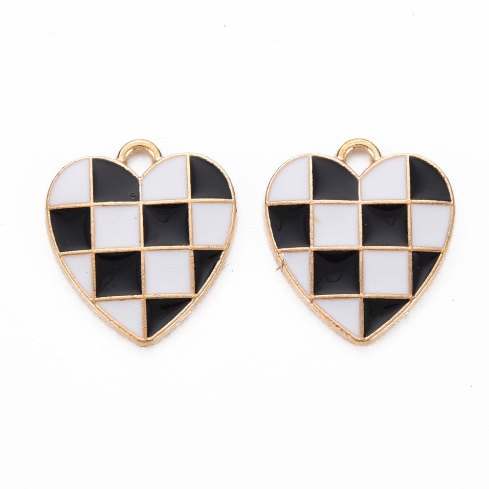 Alloy Black Checkered Heart Charm